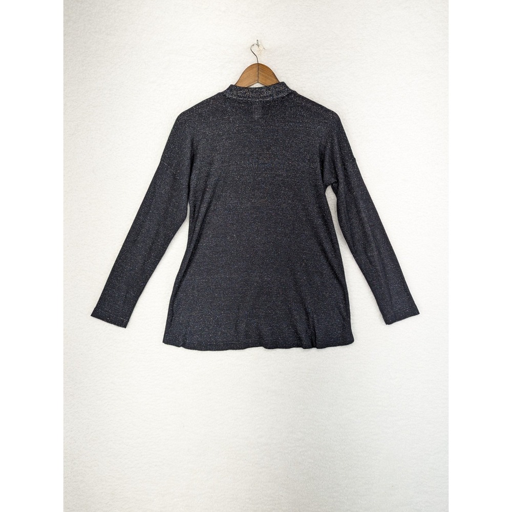 Loup Mock Neck Long Sleeve Sparkle Black Gray Shimmer Glittery Blouse Shirt L - Picture 2 of 8